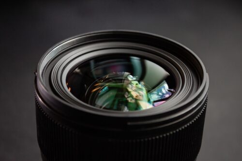 Closeup shot of a black camera lens